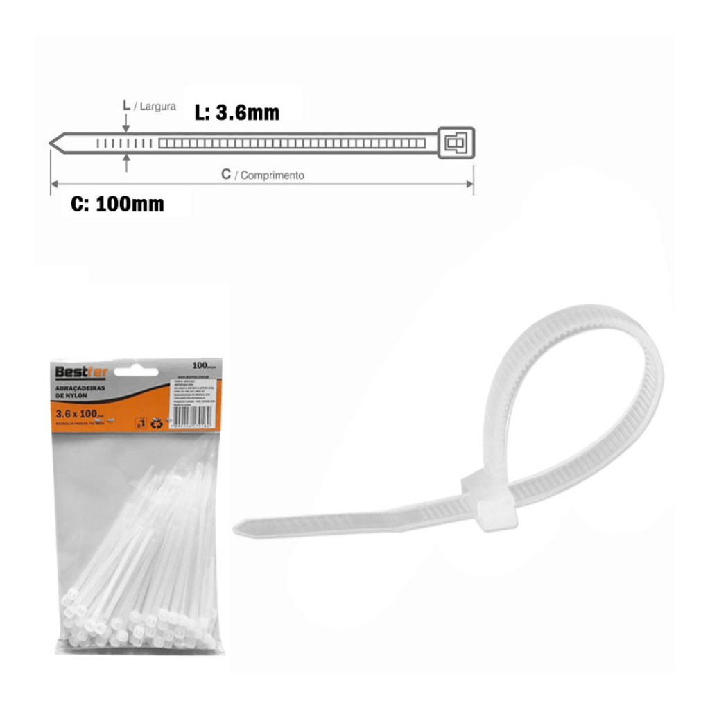 1029 abracadeira nylon bestfer 3 6x100mm 100 unidades bra