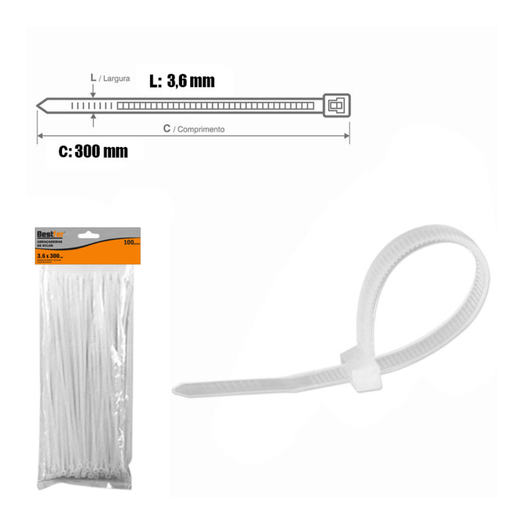 6967 abracadeira nylon bestfer 3 6x300mm 100 unidades bra