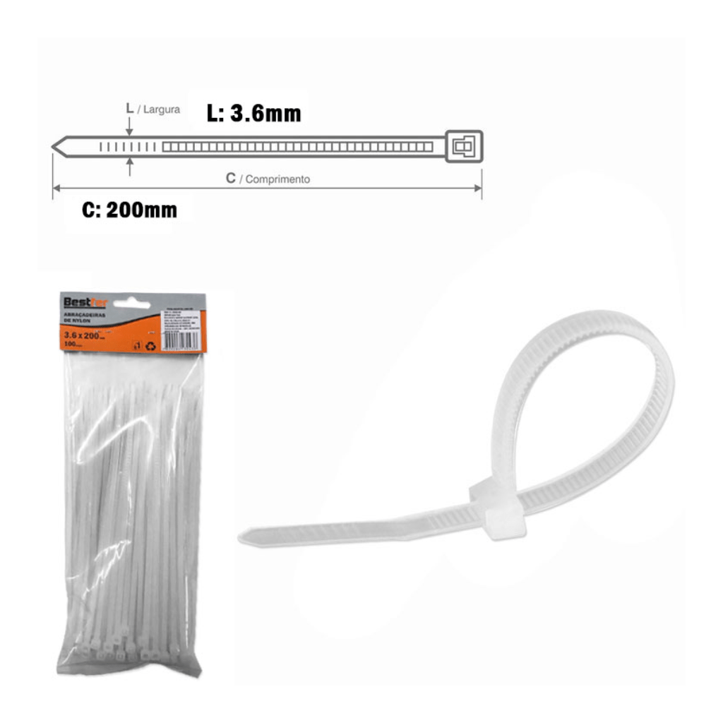 5480 abracadeira nylon bestfer 3 6x200mm 100 unidades bra