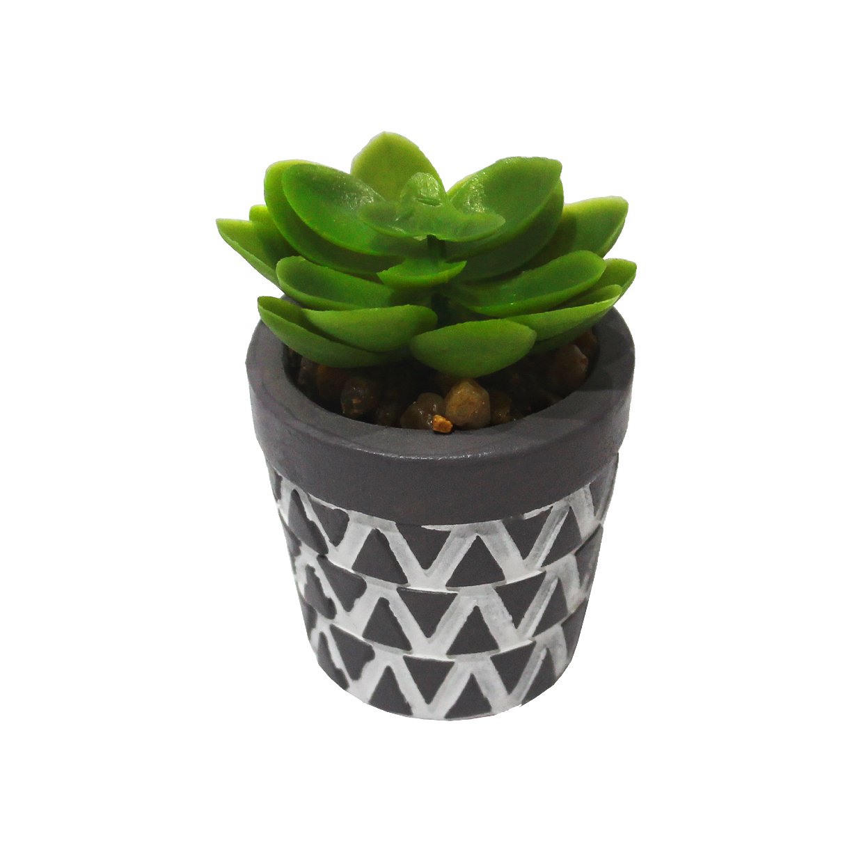 vaso com suculenta artificial onyx triangulos cinza