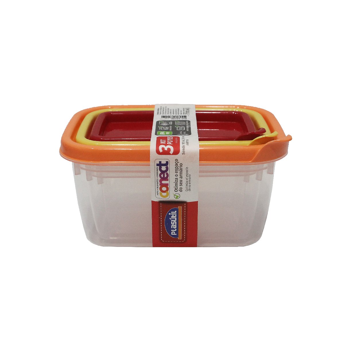 conjunto 3 potes plasutil connect quadrados bpa free
