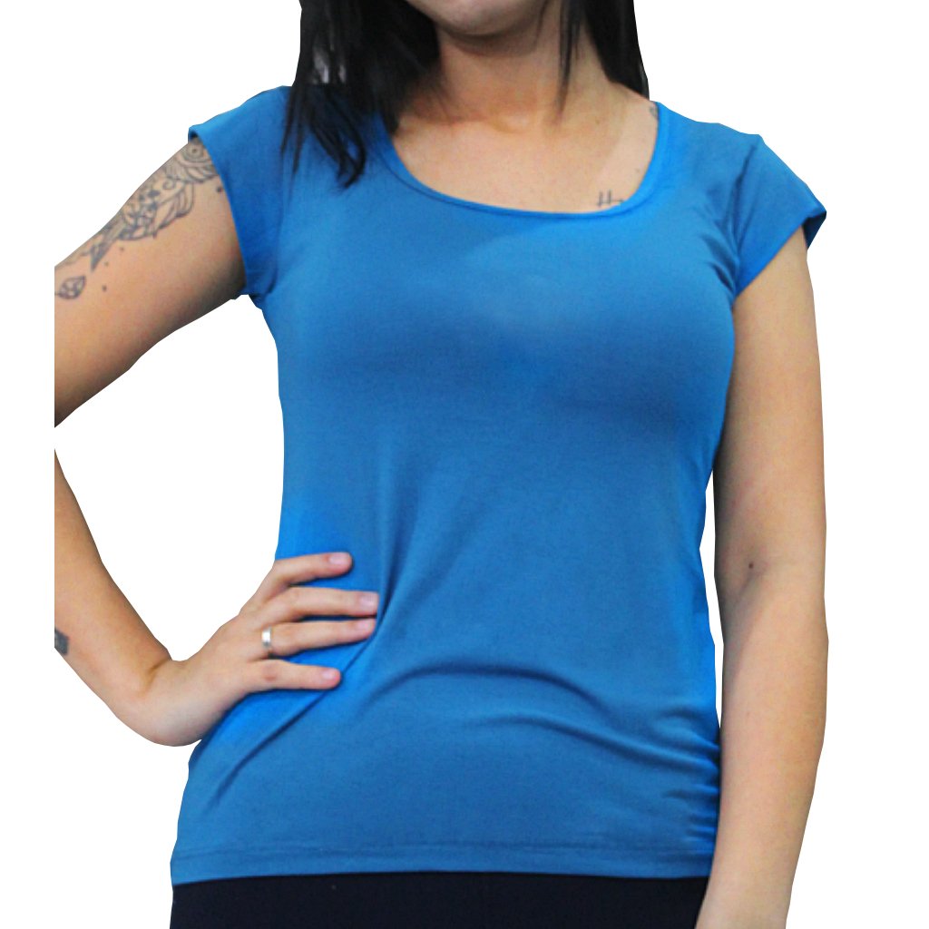 blusa feminina def manga curta lisa azul 3
