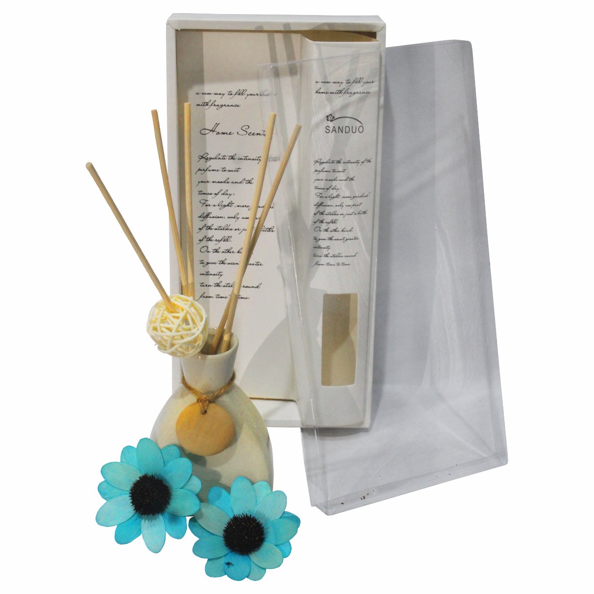 frasco para difusor famys vaso com flor 2 ceramica azul 3