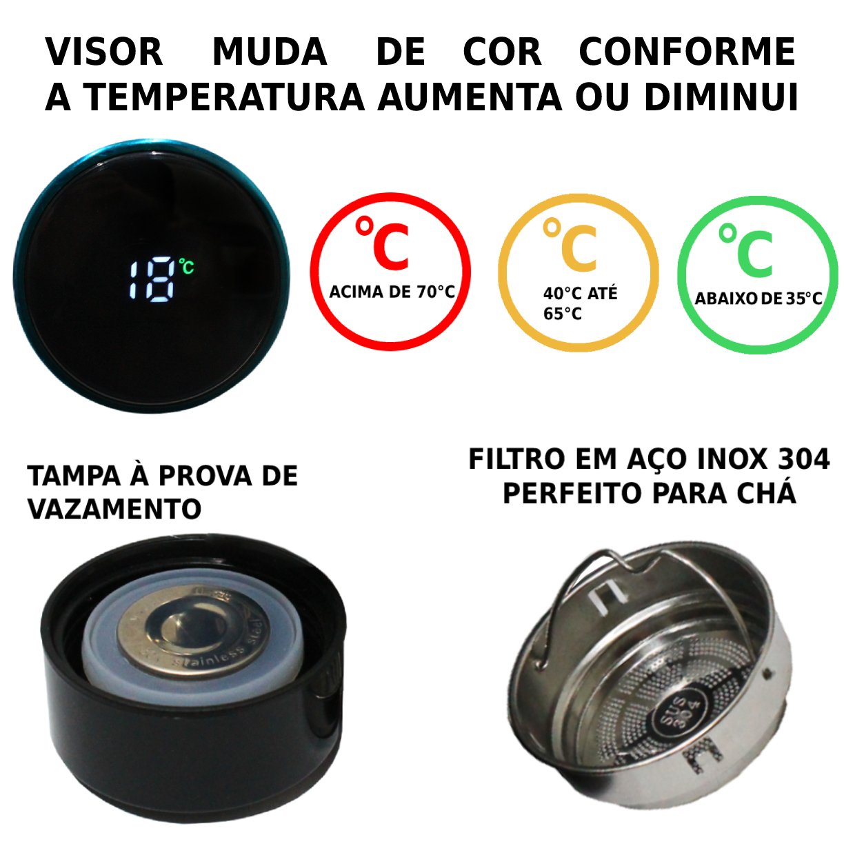 Garrafa Trmica Inox com Medidor de Temperatura 500ml TW 2