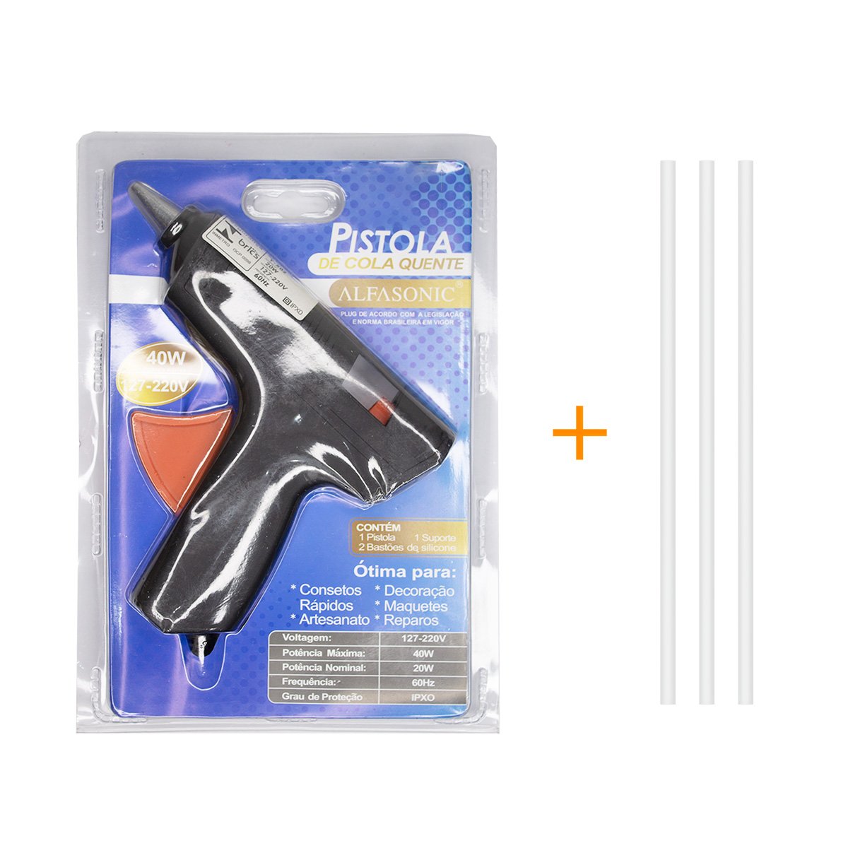 cola quente 40w 127 220v 3 bastoes de silicone alfasonic 1
