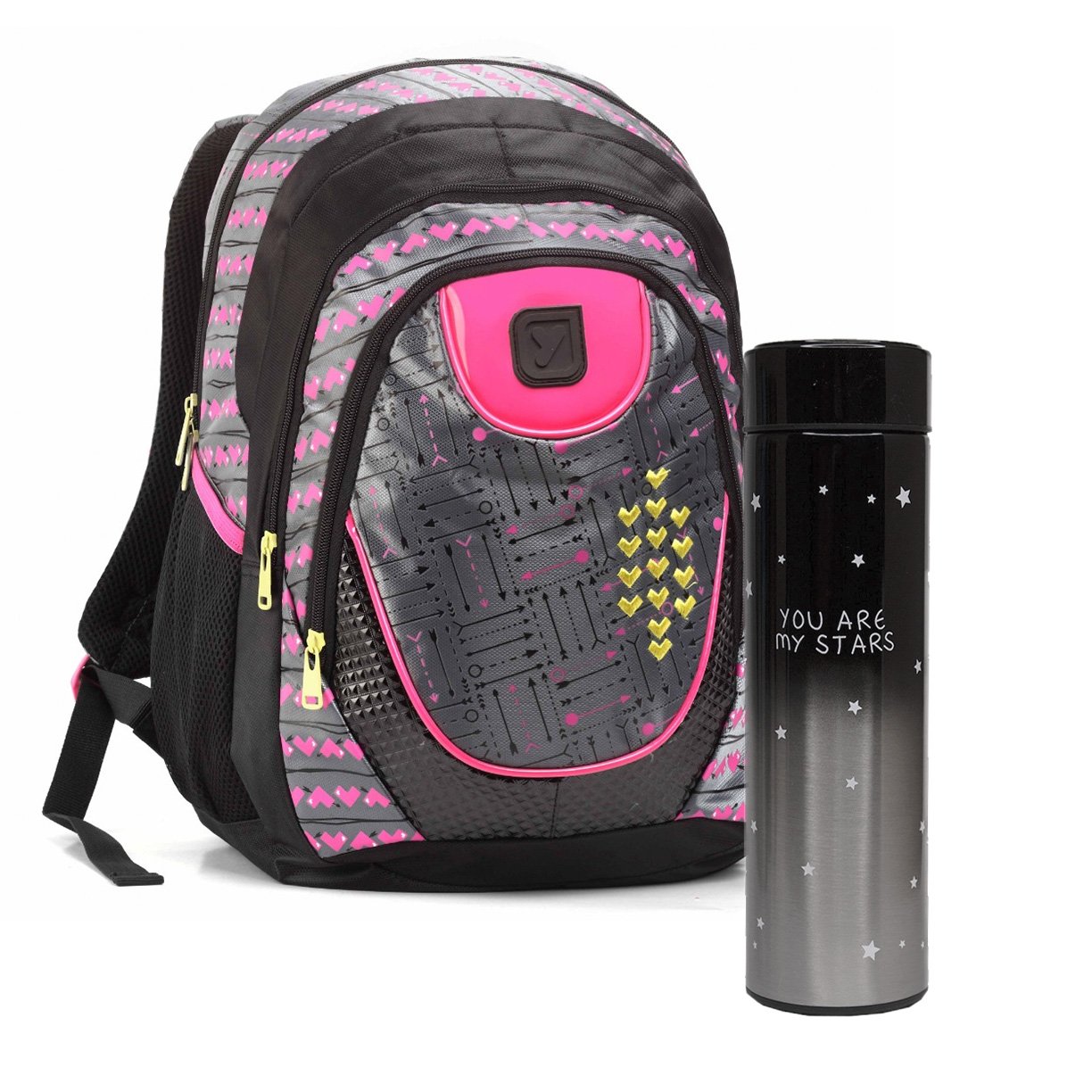 mochila juvenil romitex flecha garrafinha termica com visor de led 3