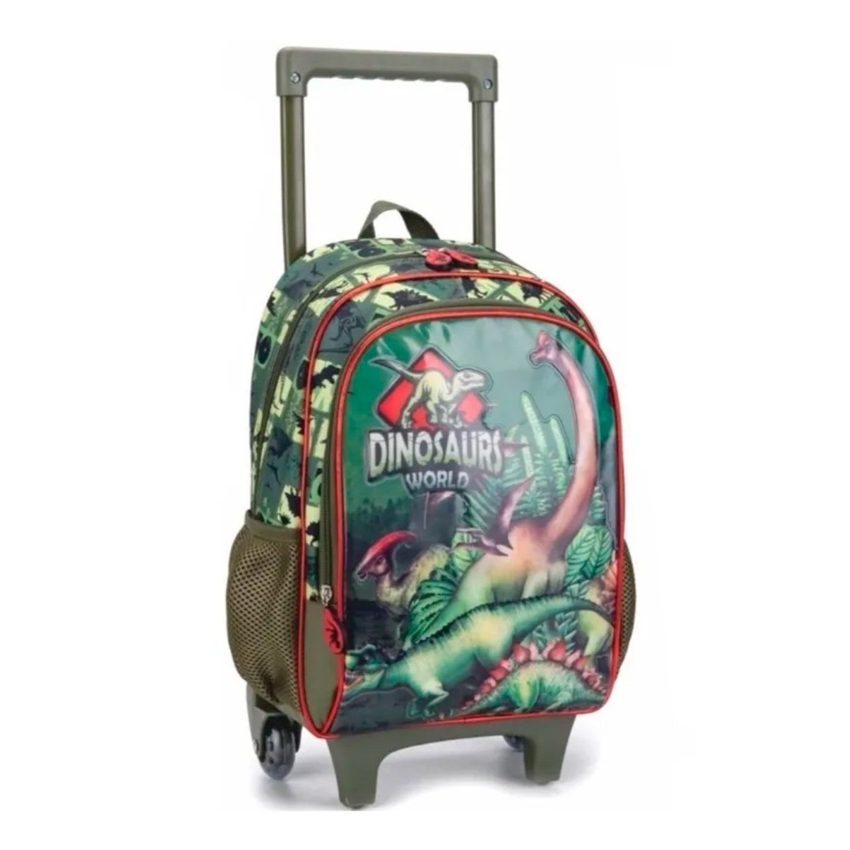 kit mochila de rodinhas infantil juvenil lancheira estojo dinossauro fenix 2